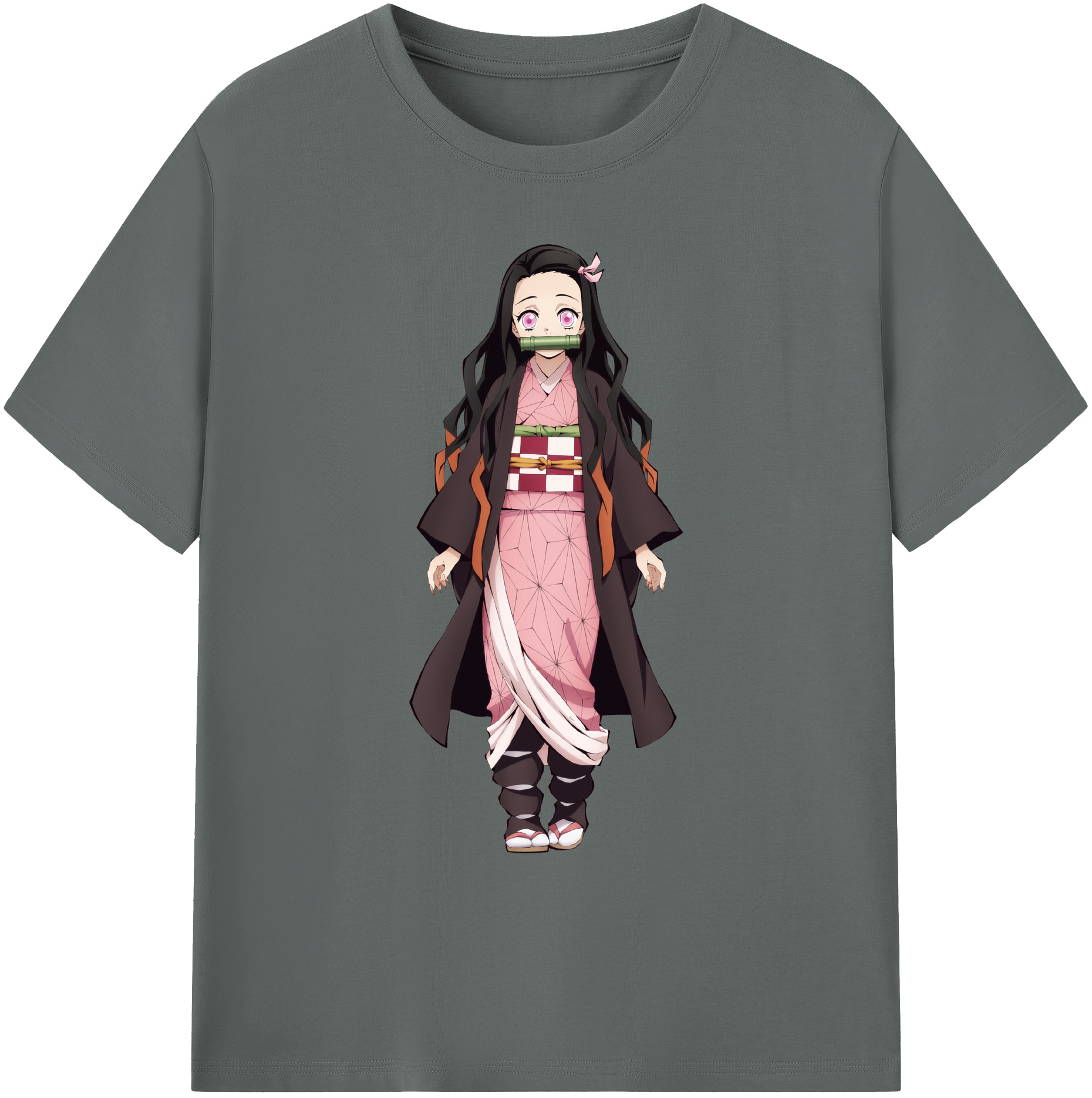 （画像用） 鬼滅の刃（きめつのやいば）竈門 禰󠄀豆子／かまど ねずこ Kamado Nezuko 綿100％ メンズ半袖Tシャツ｜肌触りやわらか＆通気性